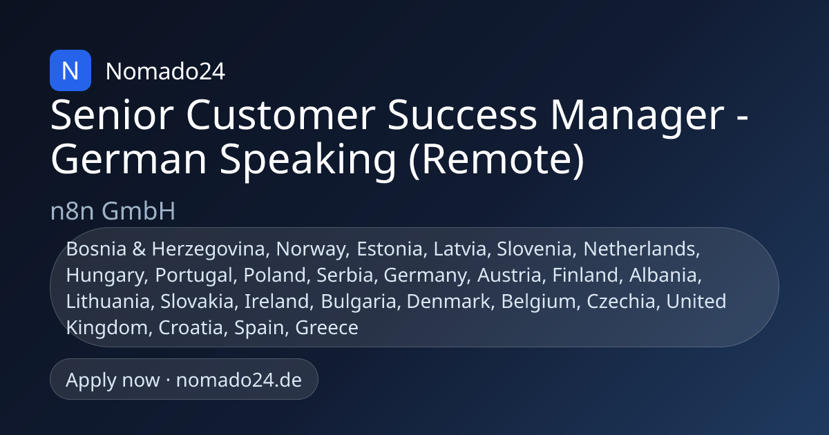 Senior Customer Success Manager - German Speaking (Remote) | Nomado24